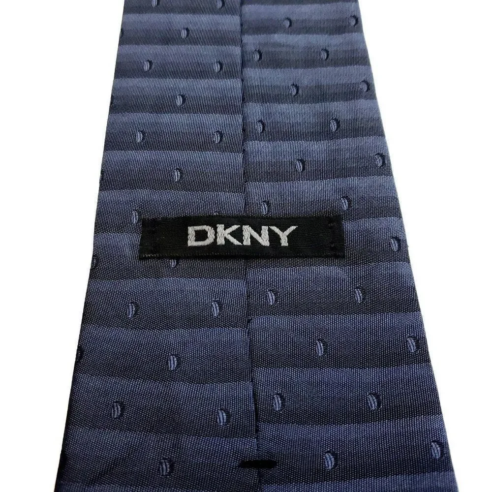 DKNY Blue Gray Silk Tie Woven‎ Wide Dots